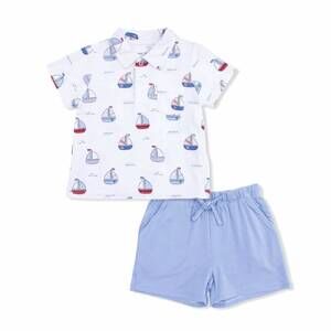 NEW ANGEL DEAR kids' bubbly sailboats set in white/blue